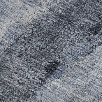 9' X 12' Denim Blue Gray And Ivory Abstract Washable Area Rug With UV Protection
