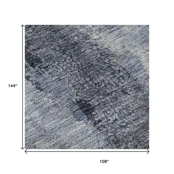 9' X 12' Denim Blue Gray And Ivory Abstract Washable Area Rug With UV Protection