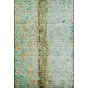 5' X 8' Green Blue And Gold Abstract Washable Area Rug With UV Protection
