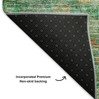 5' X 8' Green Blue And Gold Abstract Washable Area Rug With UV Protection