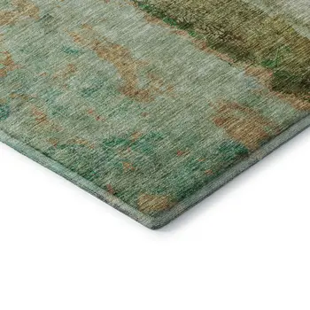 5' X 8' Green Blue And Gold Abstract Washable Area Rug With UV Protection