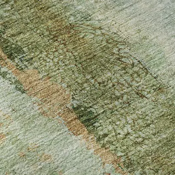 5' X 8' Green Blue And Gold Abstract Washable Area Rug With UV Protection