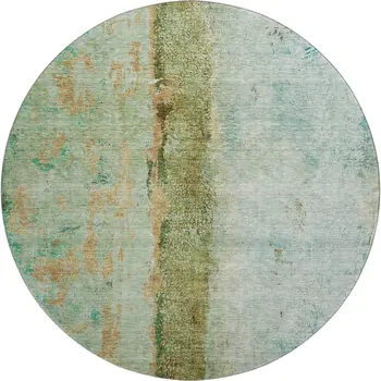 8' Green Blue And Gold Abstract Washable Round Rug With UV Protection