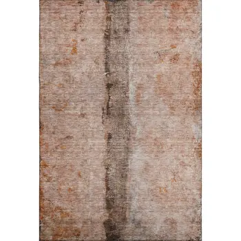 9' X 12' Chili Red Brown And Ivory Abstract Washable Area Rug With UV Protection