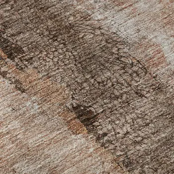 9' X 12' Chili Red Brown And Ivory Abstract Washable Area Rug With UV Protection