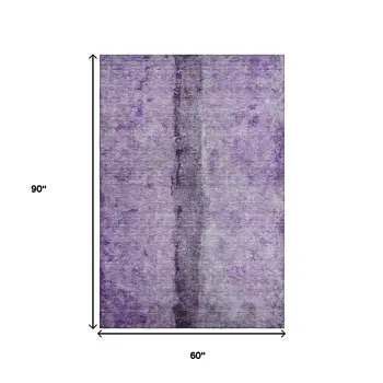 5' X 8' Purple Ivory And Gray Abstract Washable Area Rug With UV Protection