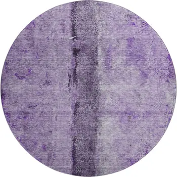 8' Purple Ivory And Gray Abstract Washable Round Rug With UV Protection
