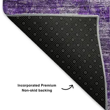 8' Purple Ivory And Gray Abstract Washable Round Rug With UV Protection
