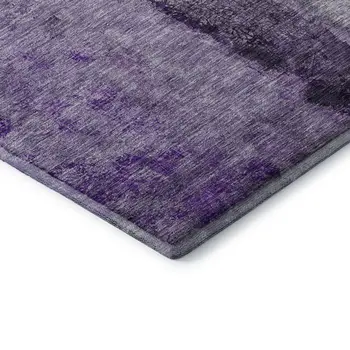 8' Purple Ivory And Gray Abstract Washable Round Rug With UV Protection