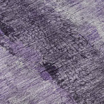 8' Purple Ivory And Gray Abstract Washable Round Rug With UV Protection