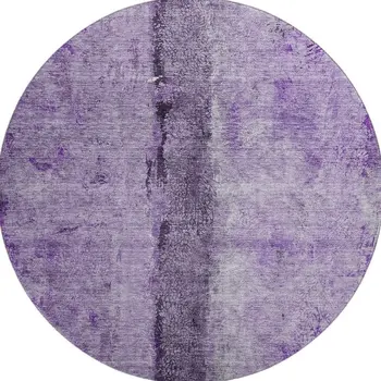 8' Purple Ivory And Gray Abstract Washable Round Rug With UV Protection