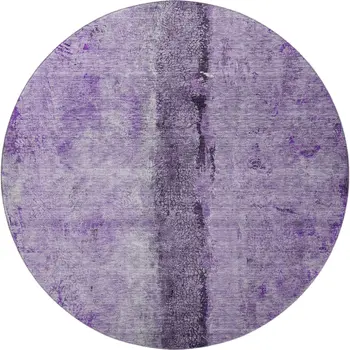8' Purple Ivory And Gray Abstract Washable Round Rug With UV Protection