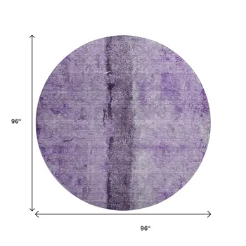 8' Purple Ivory And Gray Abstract Washable Round Rug With UV Protection