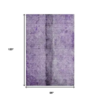 8' X 10' Purple Ivory And Gray Abstract Washable Area Rug With UV Protection