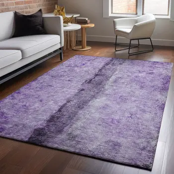 9' X 12' Purple Ivory And Gray Abstract Washable Area Rug With UV Protection