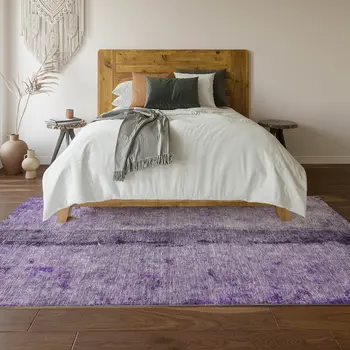 9' X 12' Purple Ivory And Gray Abstract Washable Area Rug With UV Protection