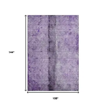 9' X 12' Purple Ivory And Gray Abstract Washable Area Rug With UV Protection