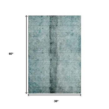 3' X 5' Teal Gray And Ivory Abstract Washable Area Rug With UV Protection