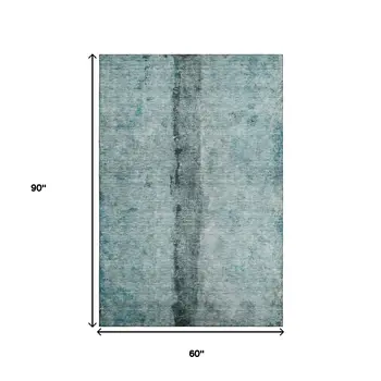 5' X 8' Teal Gray And Ivory Abstract Washable Area Rug With UV Protection