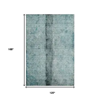 10' X 14' Teal Gray And Ivory Abstract Washable Area Rug With UV Protection