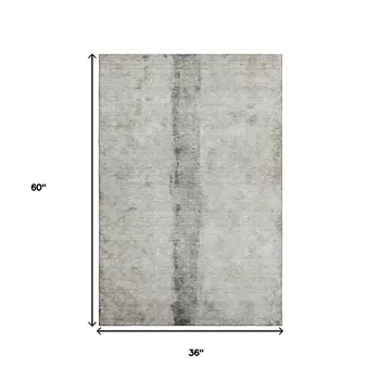 3' X 5' Taupe Gray And Ivory Abstract Washable Area Rug With UV Protection