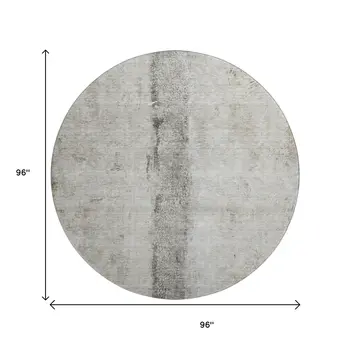 8' Taupe Gray And Ivory Abstract Washable Round Rug With UV Protection