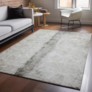 9' X 12' Taupe Gray And Ivory Abstract Washable Area Rug With UV Protection