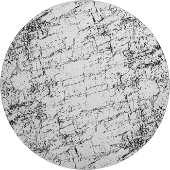 8' Black And Ivory Abstract Washable Round Rug With UV Protection