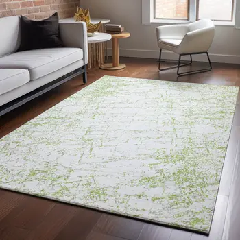 5' X 8' Green And Ivory Abstract Washable Area Rug With UV Protection