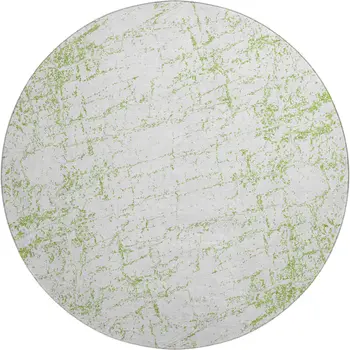 8' Green And Ivory Abstract Washable Round Rug With UV Protection