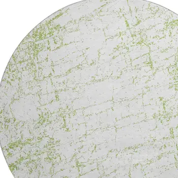 8' Green And Ivory Abstract Washable Round Rug With UV Protection