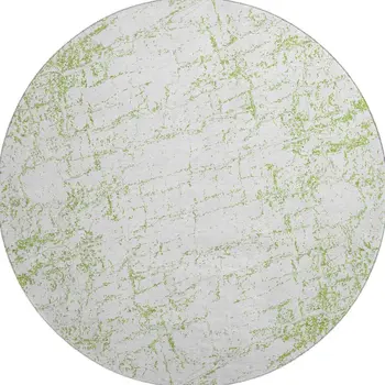 8' Green And Ivory Abstract Washable Round Rug With UV Protection