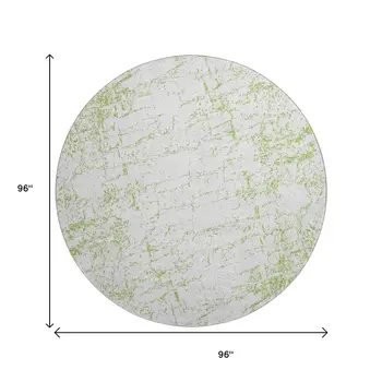 8' Green And Ivory Abstract Washable Round Rug With UV Protection