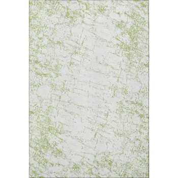 10' X 14' Green And Ivory Abstract Washable Area Rug With UV Protection
