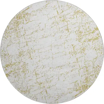 8' Gold And Ivory Abstract Washable Round Rug With UV Protection