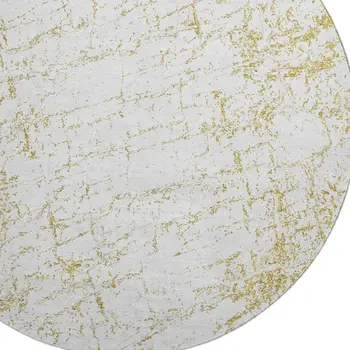 8' Gold And Ivory Abstract Washable Round Rug With UV Protection