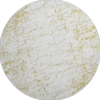 8' Gold And Ivory Abstract Washable Round Rug With UV Protection