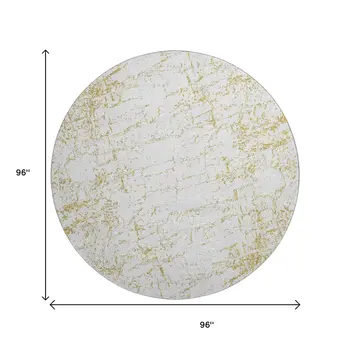 8' Gold And Ivory Abstract Washable Round Rug With UV Protection