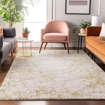 8' X 10' Gold And Ivory Abstract Washable Area Rug With UV Protection