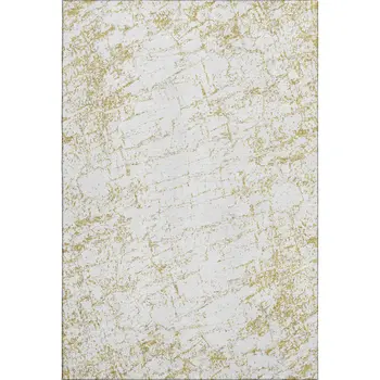 8' X 10' Gold And Ivory Abstract Washable Area Rug With UV Protection