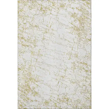 8' X 10' Gold And Ivory Abstract Washable Area Rug With UV Protection