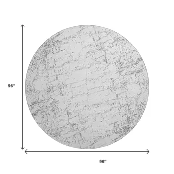 8' Gray And Ivory Abstract Washable Round Rug With UV Protection