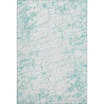3' X 5' Teal And Ivory Abstract Washable Area Rug With UV Protection