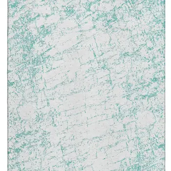 3' X 5' Teal And Ivory Abstract Washable Area Rug With UV Protection