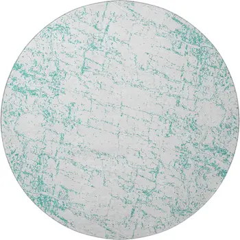 8' Teal And Ivory Abstract Washable Round Rug With UV Protection