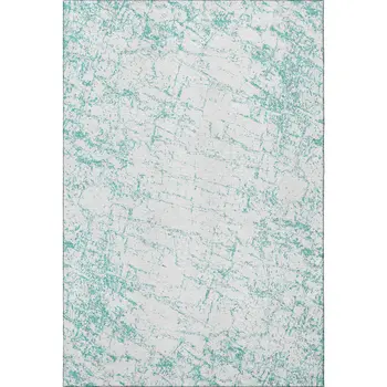 10' X 14' Teal And Ivory Abstract Washable Area Rug With UV Protection