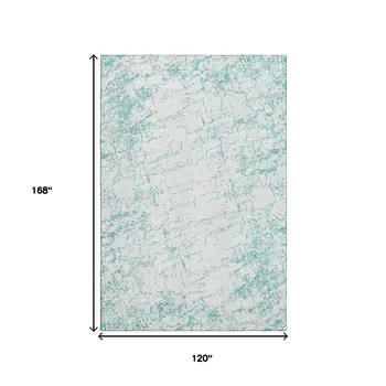 10' X 14' Teal And Ivory Abstract Washable Area Rug With UV Protection