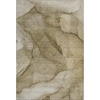 3' X 5' Brown Ivory And Beige Abstract Washable Area Rug With UV Protection