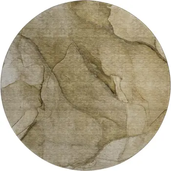 8' Brown Ivory And Beige Abstract Washable Round Rug With UV Protection