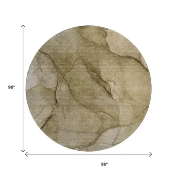 8' Brown Ivory And Beige Abstract Washable Round Rug With UV Protection